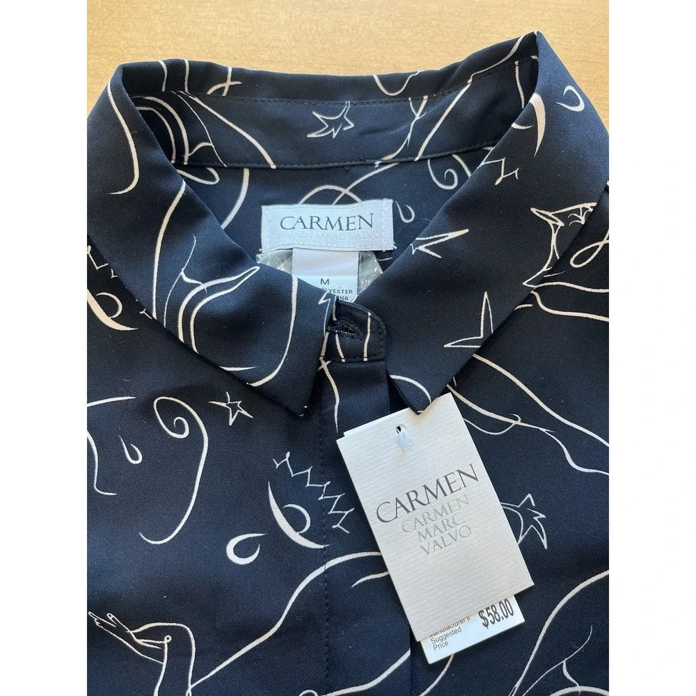 Carmen Marc Valvo Women's Size M Button Up Shirt‎ Top NWT Faces Silhouettes Cats